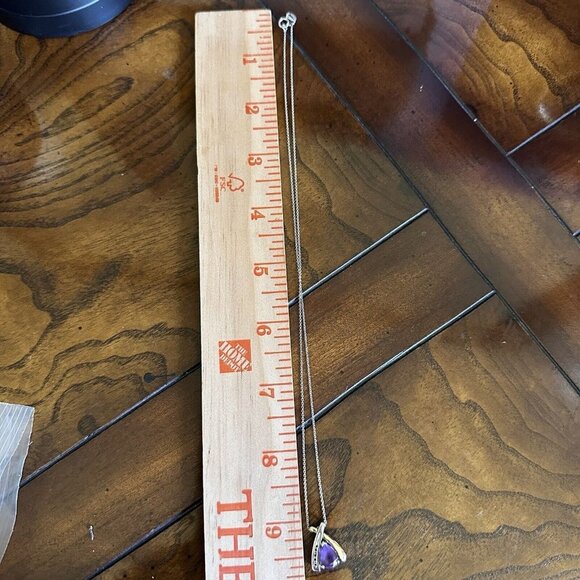 Pendant Necklace 18" Pear Shape Purple Amethyst 925 Sterling 14K Gold Plate 3.5g - Picture 8 of 8